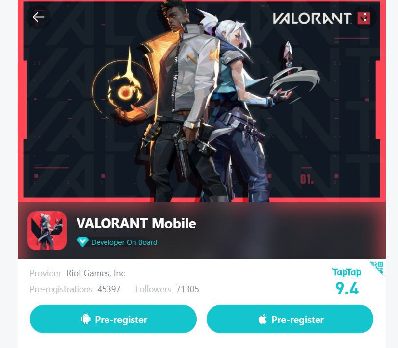 La pre inscription Valorant Mobile commence sur TapTap Valolo