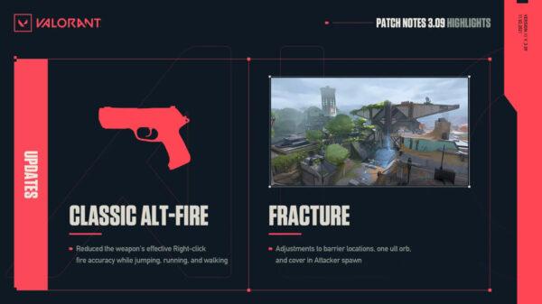 VALORANT 3.09 patch nerfs classique, fracture remodelée