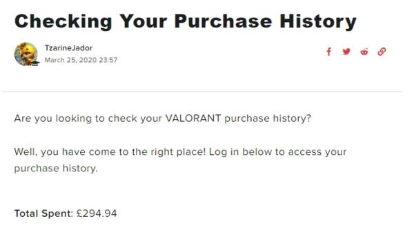 Historique des dépenses de Valorant