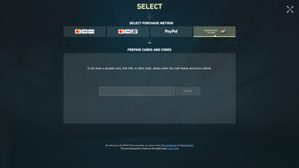 Interface pour échanger un code Valorant