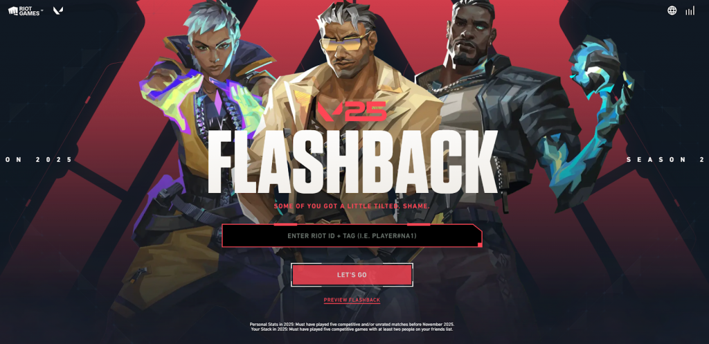 Interface du site Valorant Flashback 2025