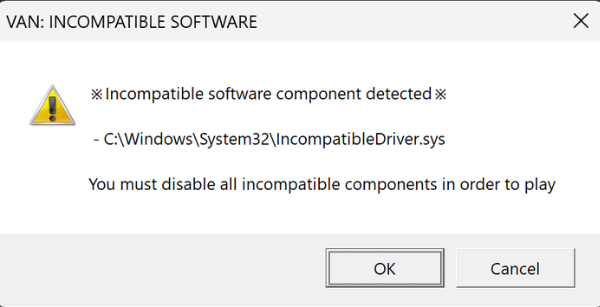 Message d'erreur composant incompatible Valorant